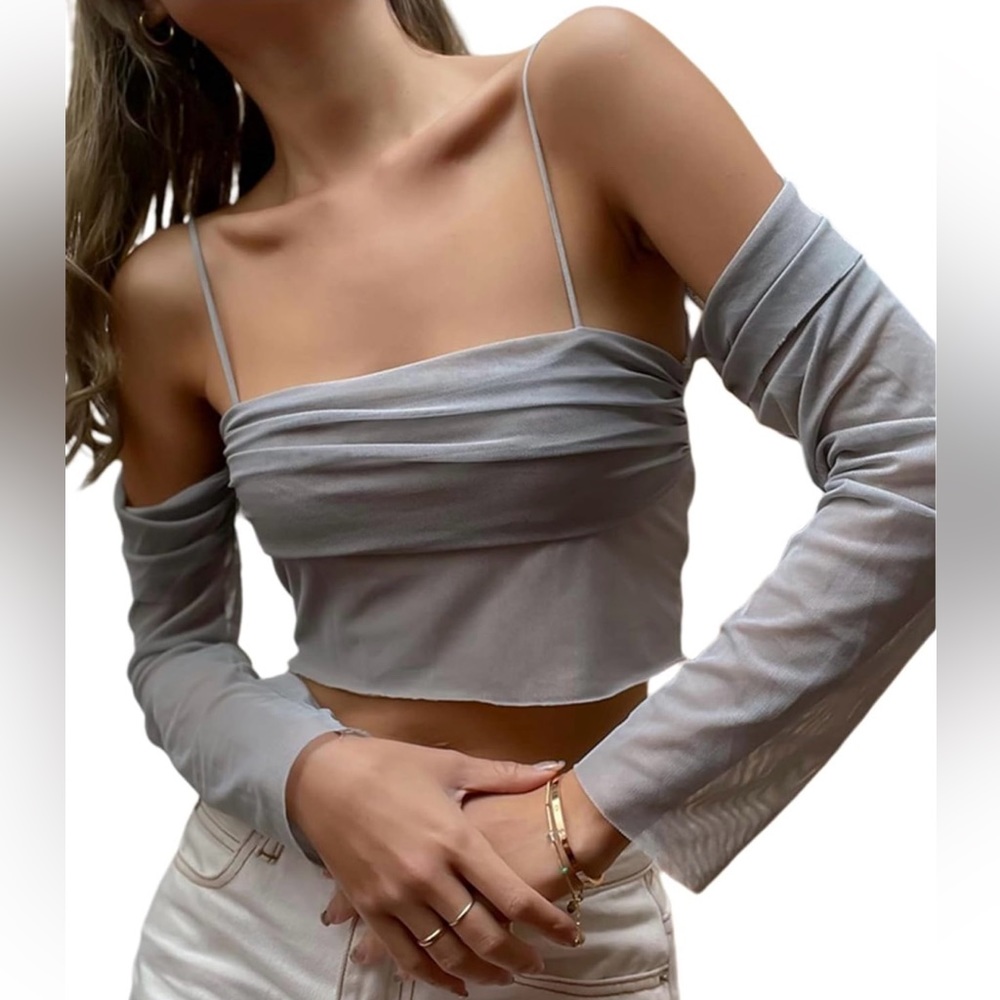 *NWT* Remidoo Women's Square Neck Long Sleeve Bustier Corset Crop Top
